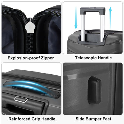 Zimtown 3 Piece Suitcases, PP Hard Shell Suitcase 20" 24" 28" Luggage Sets Double Wheels with TSA Lock, Dark Gray