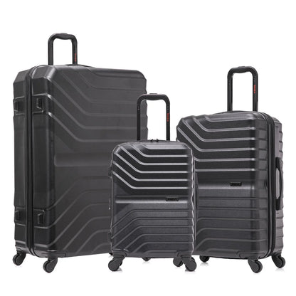 InUSA AURUM 3-Piece Hardside Luggage Sets with Spinner Wheels, Handle and Trolley, (20"/24"/28"), Black