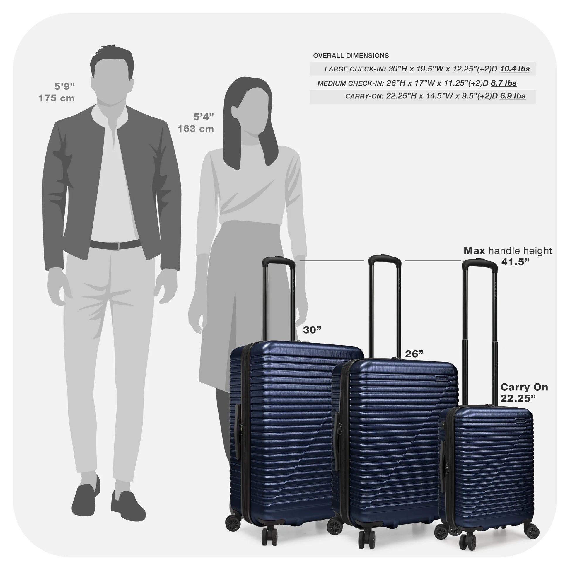 Travel Select Sunny Side Hardside Spinner Luggage with Spinner Wheels, Navy, 30" Large Checked