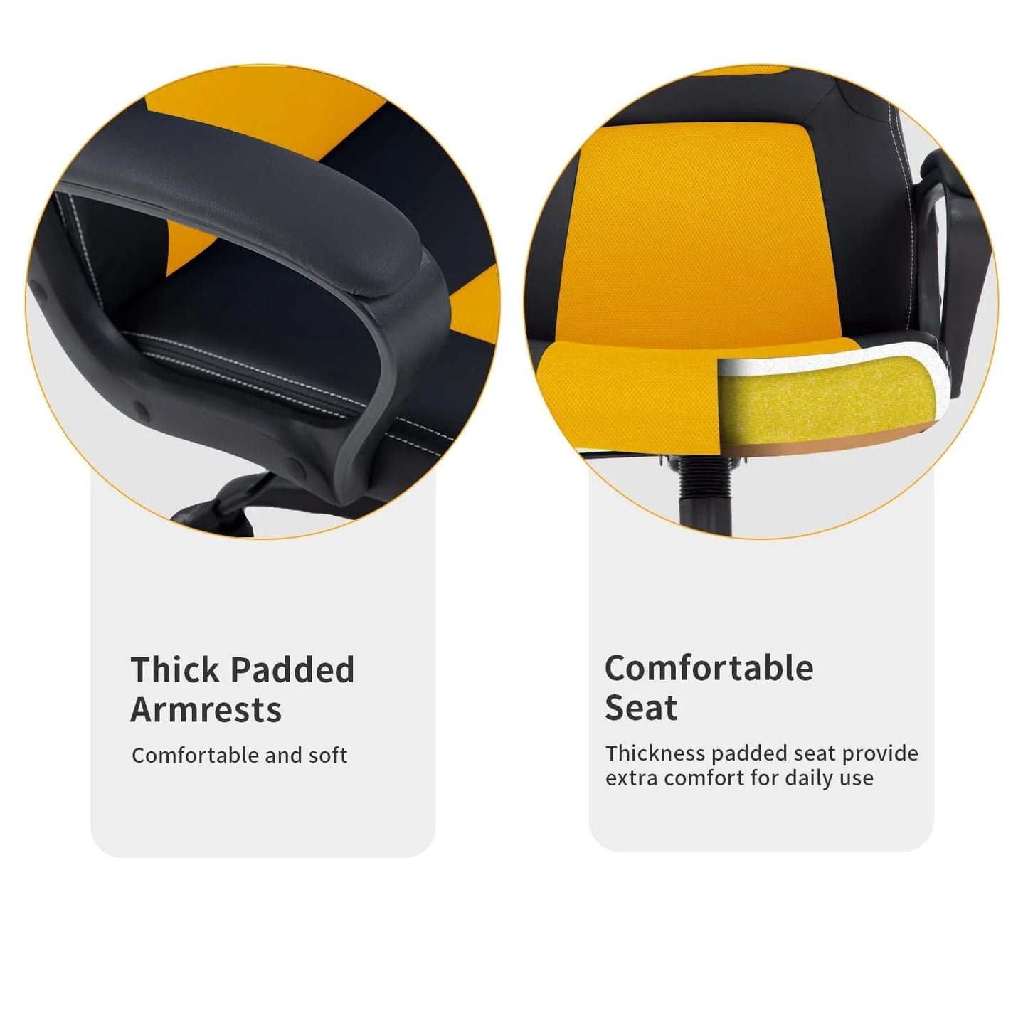 PC Gaming Chair Office Chair Ergonomic PU Leather Gamer Chair Executive Computer Chair with Lumbar Support for Home Office, 18.1"D x 19.3"W x 45"H, Yellow
