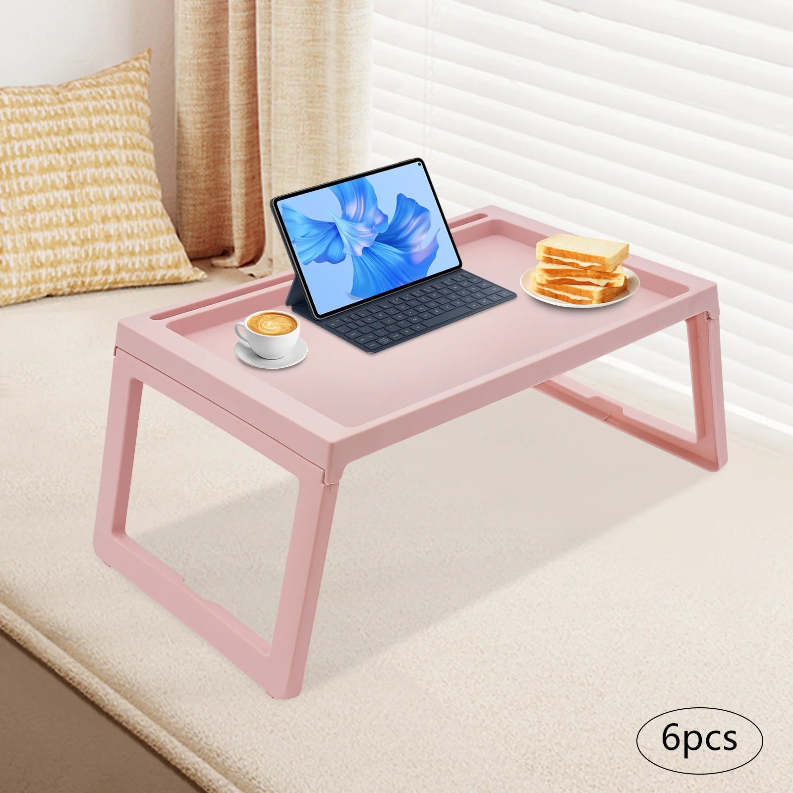 Set of 6 Lap Desk for Bed, PP Foldable Laptop Table, Portable Lap Desk, Home Office Laptop Desk Table for Notebook Tablet,Bed Tray Table, Kids Bed Dinning Desk (white)
