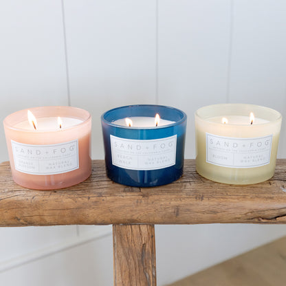 Sand + Fog 12 oz. Candles with Carved Wood Lids, Set of 3