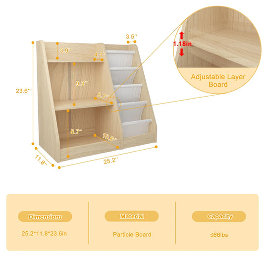 Hironpal Small 3 Tier Kids Bookshelf with 4 Layer Sling Adjustable Book Display Shelf for Nursery Playroom Kids Baby Bedroom