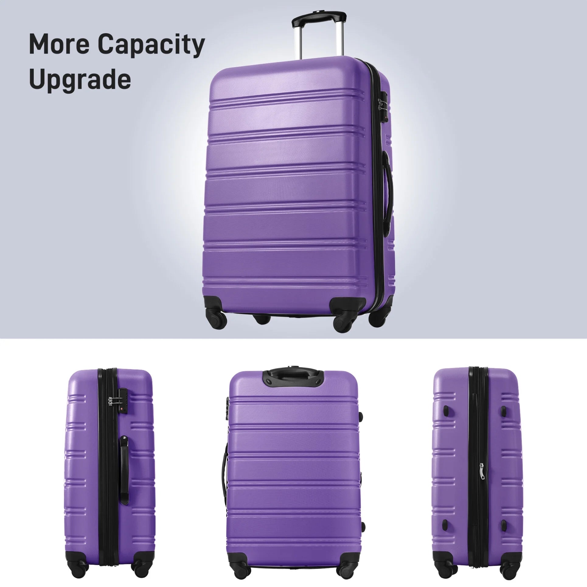 3 Piece ABS Luggage Set, Luggage with Spinner Wheel & TSA 20/24/28 inch, Purple