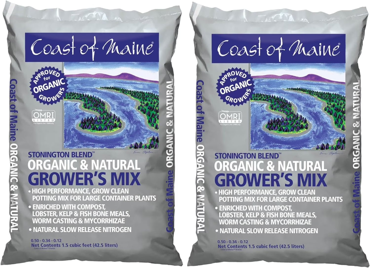Coast of Maine Stonington Blend, 1.5 cu ft (Pack of 2) Organic and Natural Growers Mix for Large Container Plants