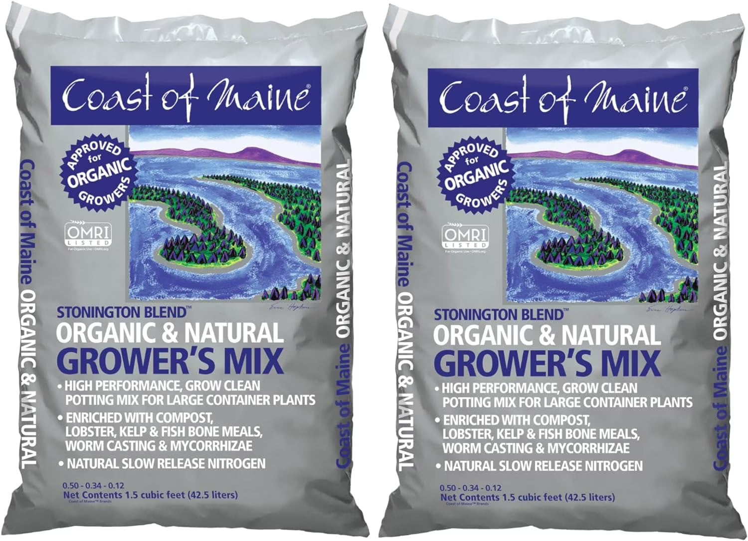 Coast of Maine Stonington Blend, 1.5 cu ft (Pack of 2) Organic and Natural Growers Mix for Large Container Plants