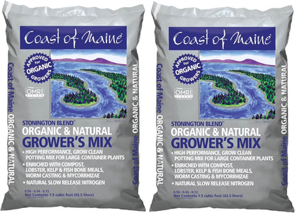 Coast of Maine Stonington Blend, 1.5 cu ft (Pack of 2) Organic and Natural Growers Mix for Large Container Plants