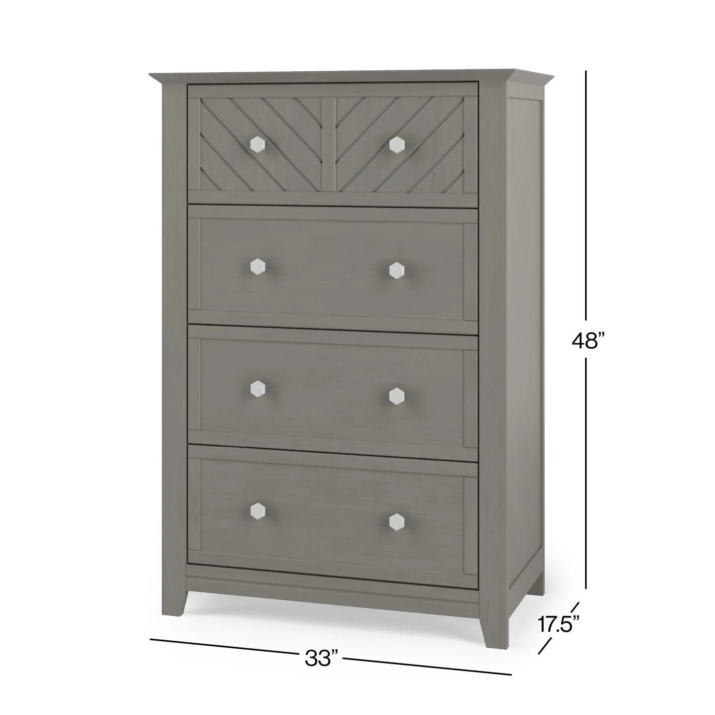 Child Craft Atwood 42" Interlocking 4-Drawer Chest for Nursery or Bedroom, Chevron Design, Anti-Tip Kit, Lunar Gray