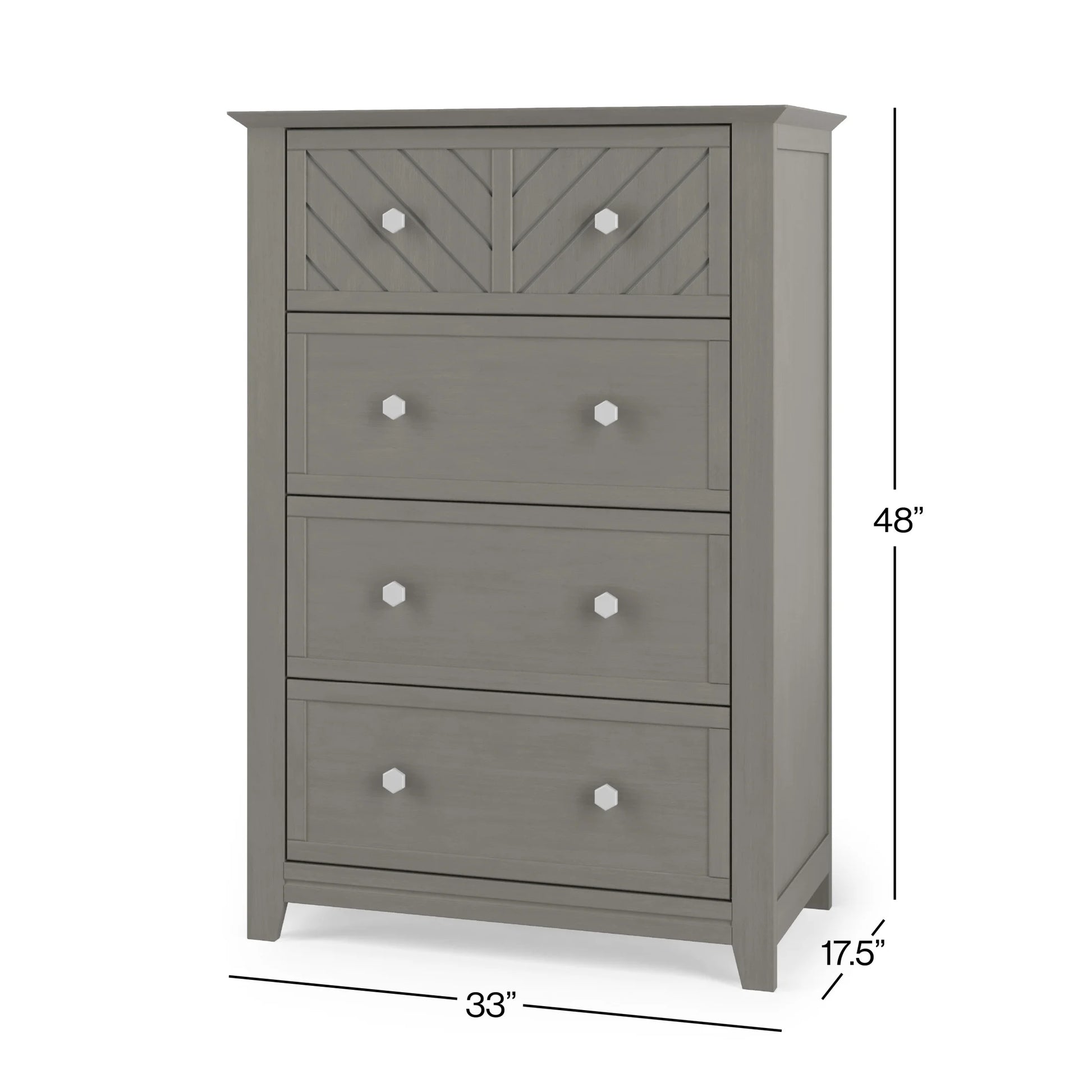 Child Craft Atwood 42" Interlocking 4-Drawer Chest for Nursery or Bedroom, Chevron Design, Anti-Tip Kit, Lunar Gray