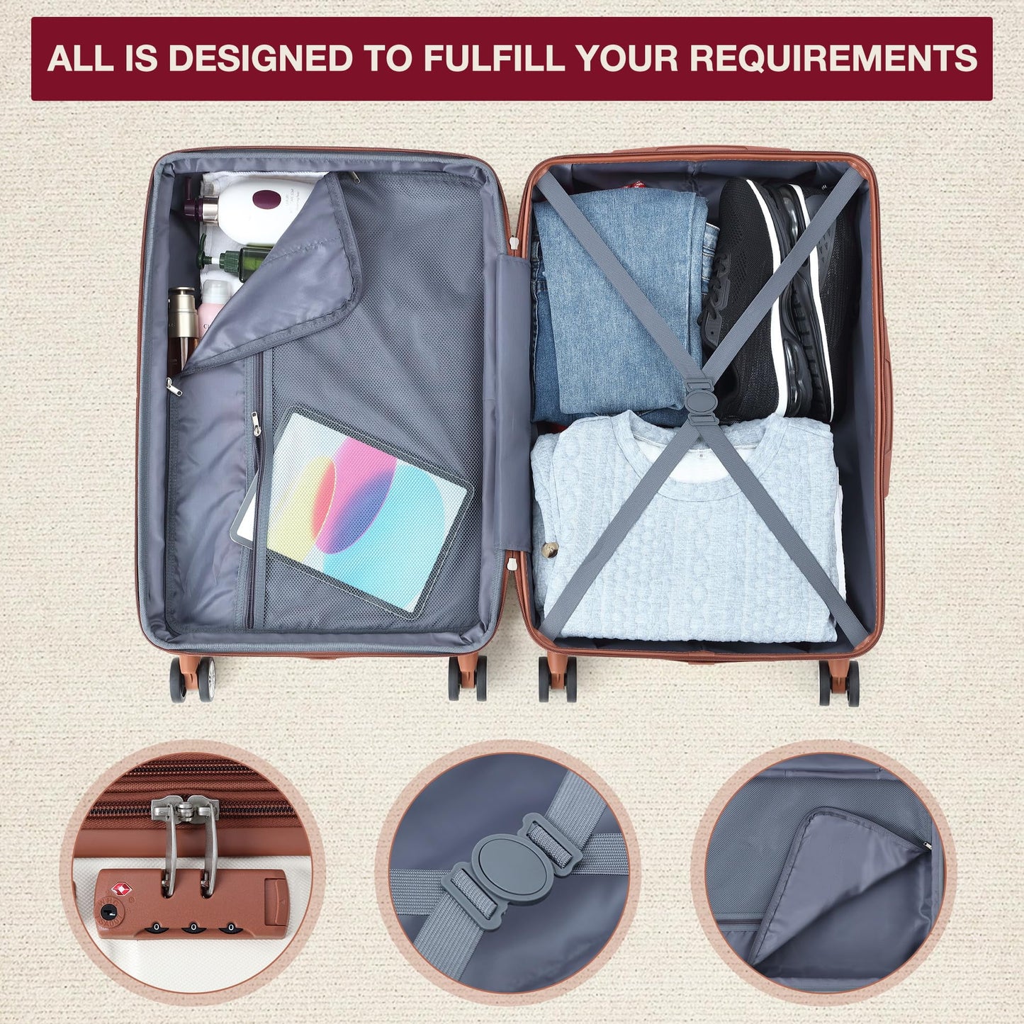TROPOW Luggage Setss,Suitcases with Wheels,Luggage Expandable Suitcase 3 Piece Sets, Luggage Sets of 3 Piece Suitcase with Spinner Wheels, Hardshell Luggage 3 Piece Sets(20"/24"/28")