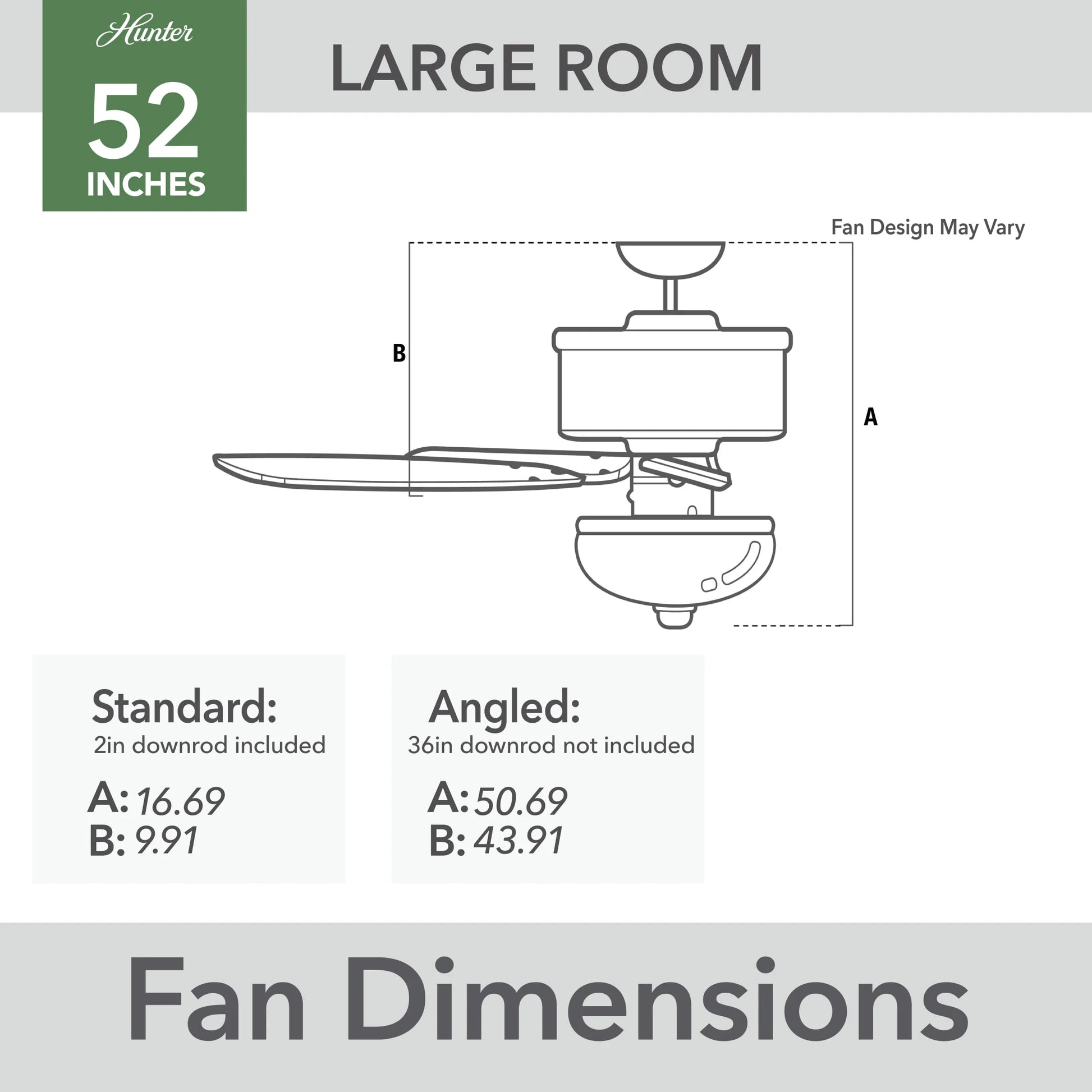 Hunter - Swanson Indoor Ceiling Fan With Light, 52-inch, Matte Silver, Traditional-style, 3-speed WhisperWind Motor, 50909, for living rooms, bedrooms, home offices, kitchens