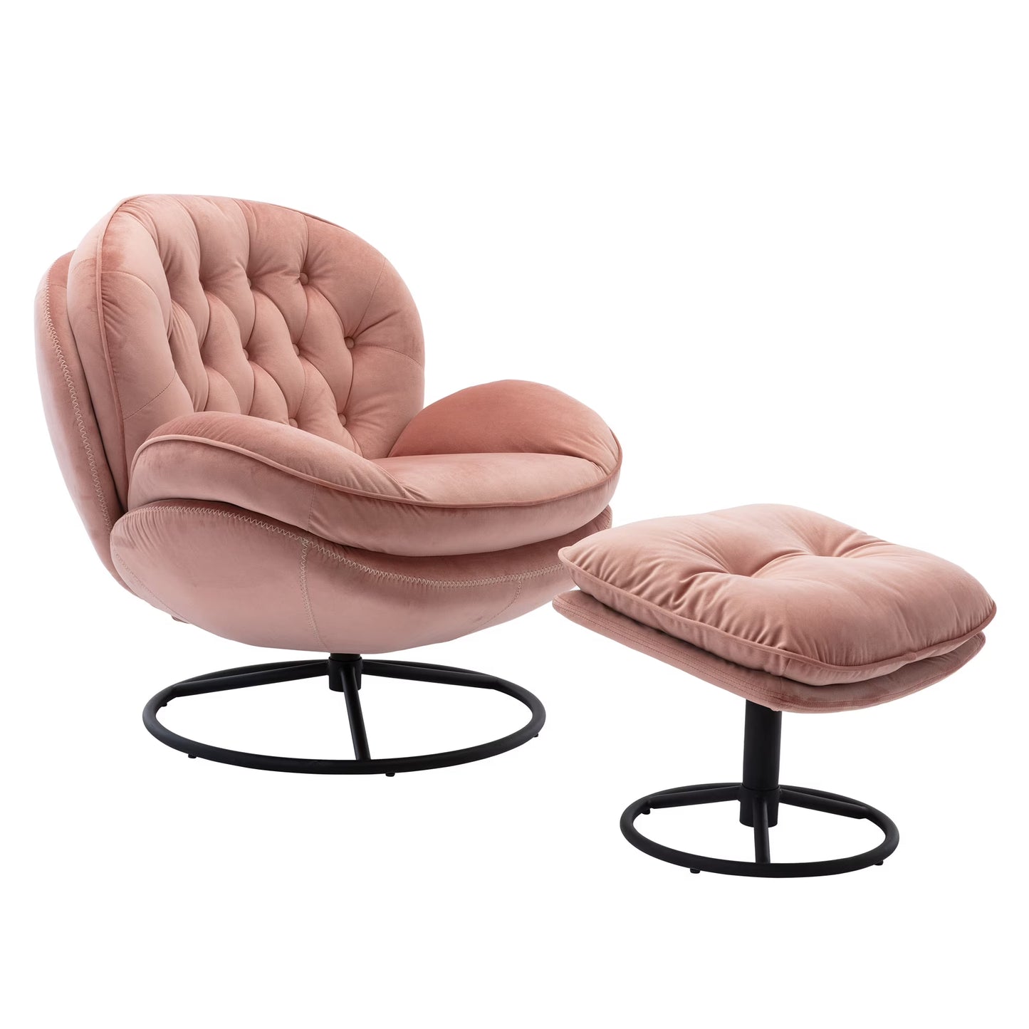 Swivel Accent Chair with Ottoman, Velvet Accent chair with Footrest, Mid-Century Modern Lounge Chair and Ottoman Set, Reading Chair for Living Room, Bedroom, Reading Room, Home Office, Blue