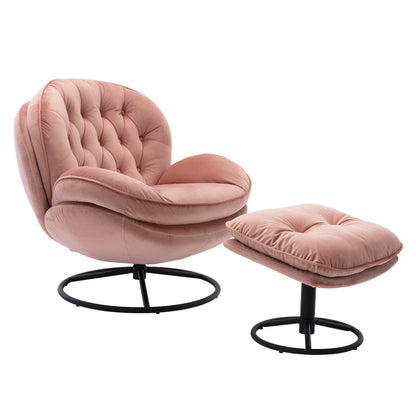 Swivel Accent Chair with Ottoman, Velvet Accent chair with Footrest, Mid-Century Modern Lounge Chair and Ottoman Set, Reading Chair for Living Room, Bedroom, Reading Room, Home Office, Blue