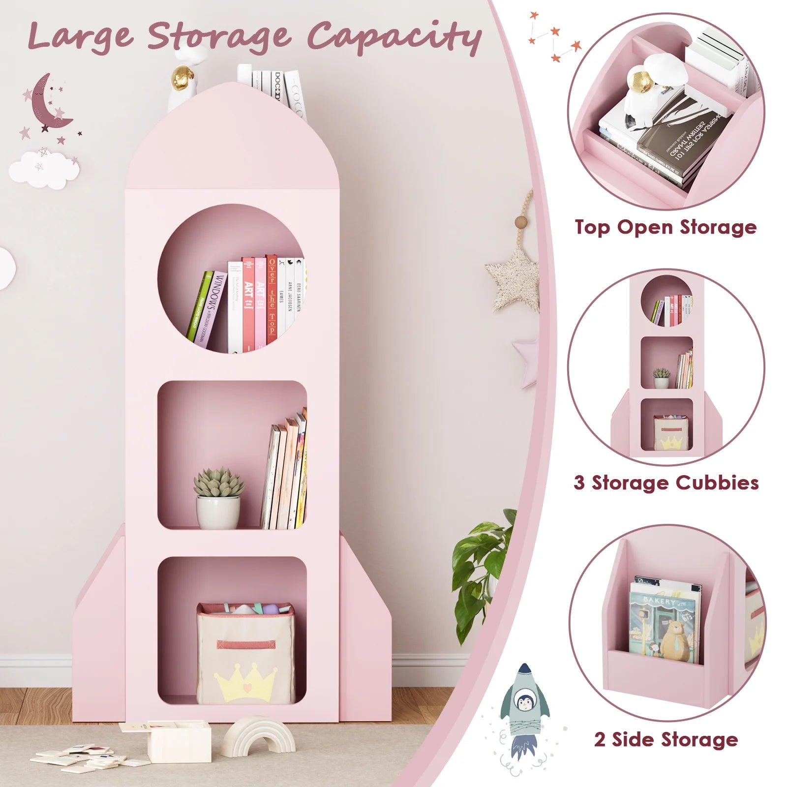 Pirecart Kids Bookshelf 3-Tier Wooden Kids Bookcase with Toy Storage for Bedroom, Playroom, Nursery, Blue