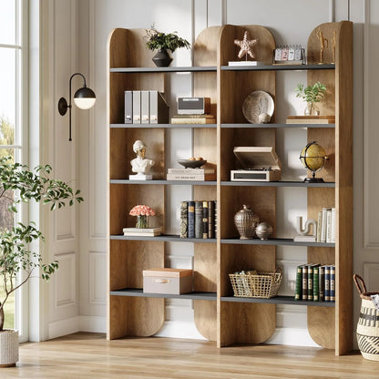 Fnova 70.8" Tall 5-Tier Bookshelf, Double Wide Bookcase with Open Shelves, Floor-Standing Display Storage Shelving Unit for Home Office, Bedroom Study