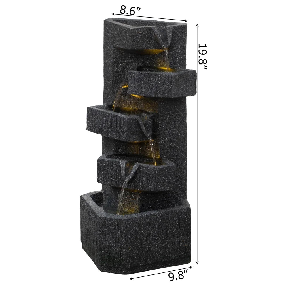 Gardenised Water Fountain with LED Light for Indoor and Outdoor Accent with Soothing Waterfall Sound Ideal for Home Office Patio Backyard Deck Porch Balcony and Tabletop Display, Modern Steps Flow