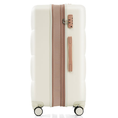 POWANLI 3PCS Luggage Set,20'' Luggage with USB Port, Airline Certified Carry-on Luggage set with Cup Holder, ABS Hard Shell Luggage with Spinner Wheels Beige+Gold