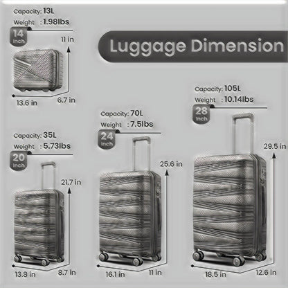 4 Piece Luggage Set Expandable Hardshell Travel Luggage Sets 8 Spinner Wheel Suitcase Wheels TSA Lock Suit Case, PP Lightweight & Durable wheels Upright Suitcase, 14/20/24/28 Inch