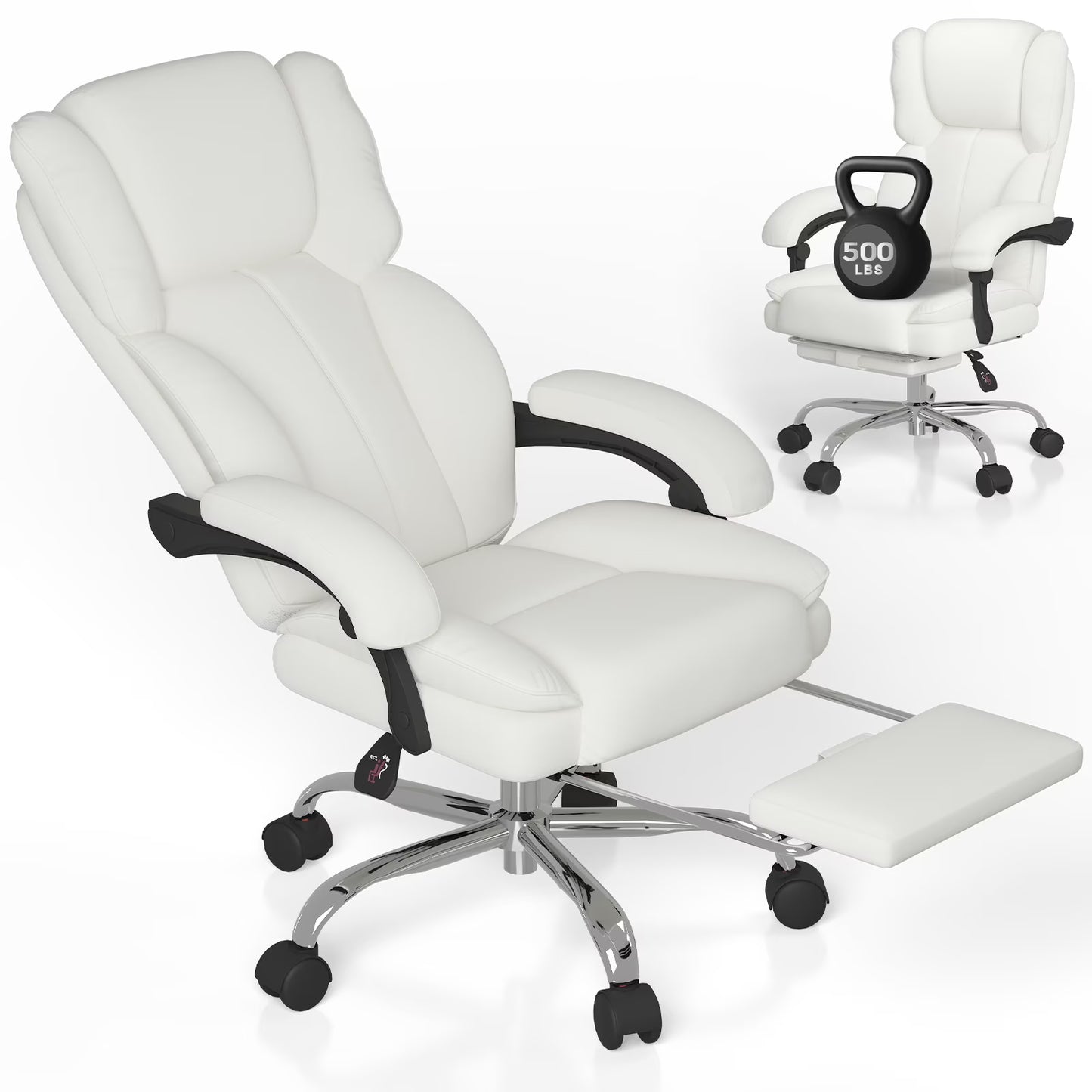 E-Motie Leather Home Office Chair, High Back Ergonomic Chair with Footrest, 500lb, Black