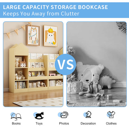 PAPROOS Kids Bookshelf, Wooden Kids Bookcase with Toy Storage Organizer Cabinet, Children Multi Shelf Cubby for Classroom, Kids Bedroom, Nursery, Wood