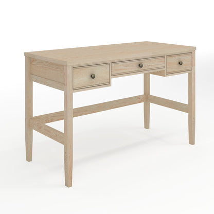 Martha Stewart Home Office Writing Desk with Tapered Legs in Light Natural with Antique Bronze Hardware