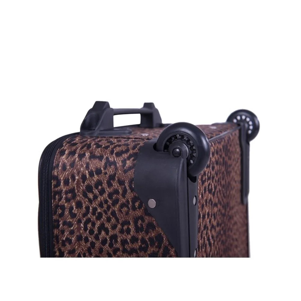 Pemberly Row Traditional Polyester 5-Piece Luggage Set in Leopard