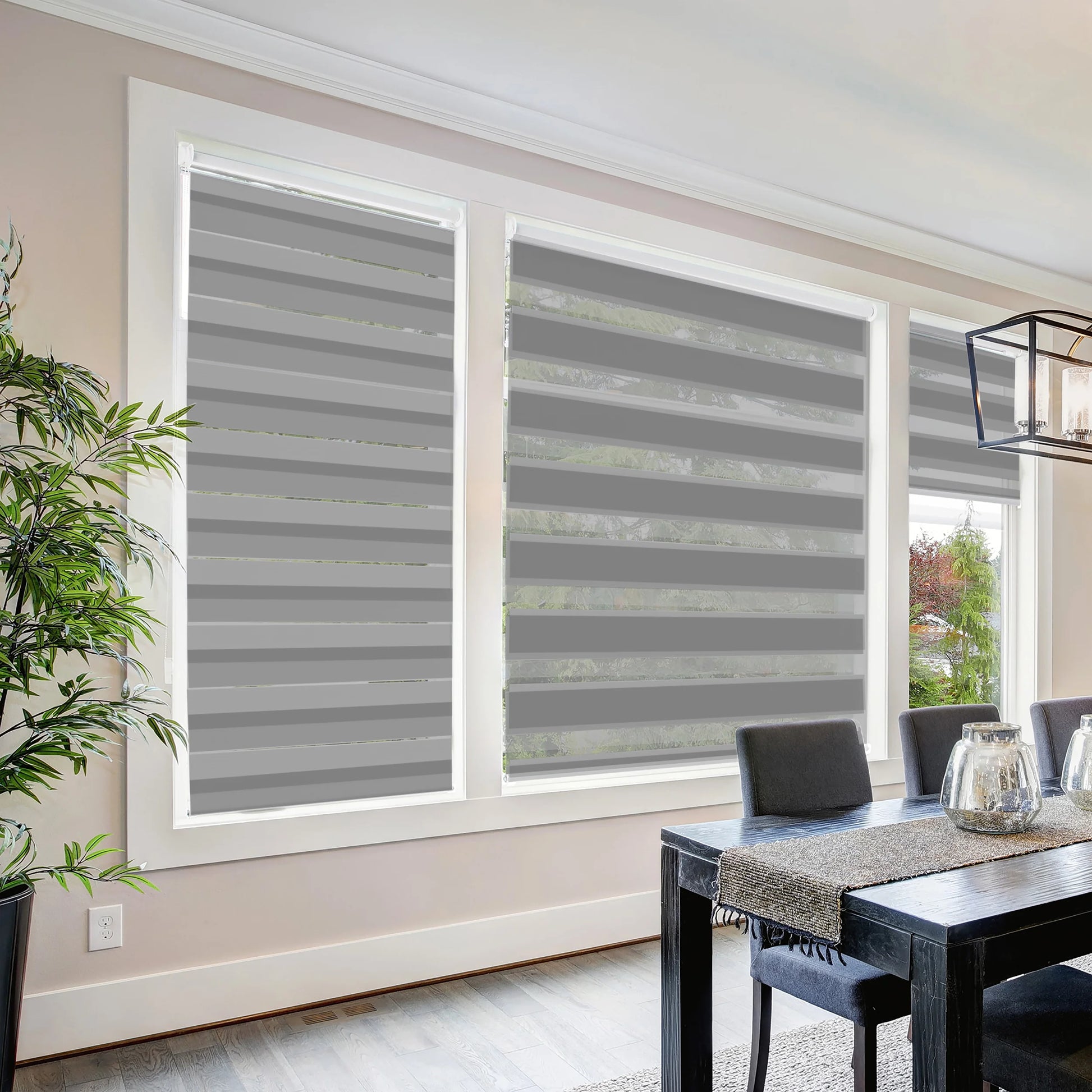 Zebra Cordless Window Blinds, Dual Layered Light Filtering Roller Shades, Easy Install Blinds, Indoor Home Decor, Pull-Down Shades for Windows, Light Control for Day & Night, White, 66"W X 72"H