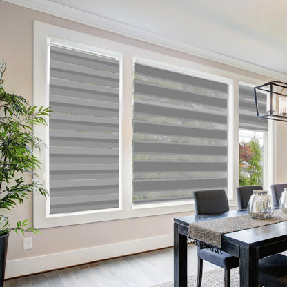 Zebra Cordless Window Blinds, Dual Layered Light Filtering Roller Shades, Easy Install Blinds, Indoor Home Decor, Pull-Down Shades for Windows, Light Control for Day & Night, White, 66"W X 72"H