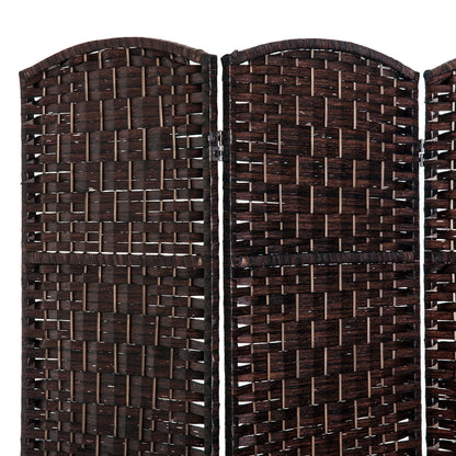 HomCom 6' Tall Wicker Weave 3 Panel Room Divider Privacy Screen - Black Wood