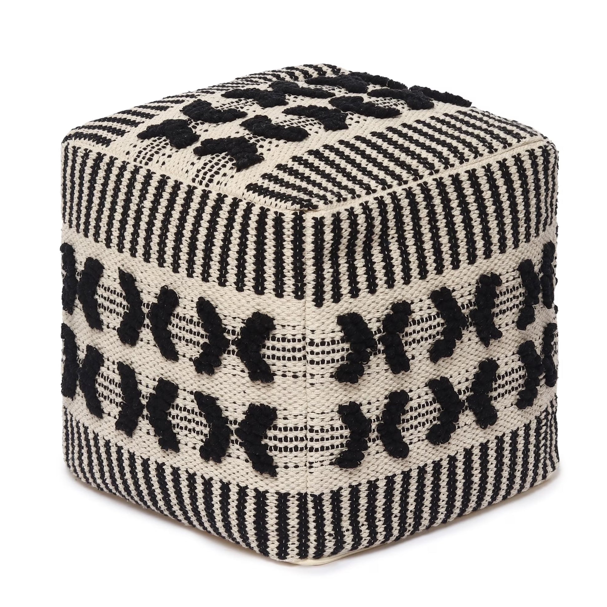 REDEARTH ? Tufted Pouf Ottoman with Filler Textured Storage Cube Bean Bag Pouffe Footrest for Living Room, Bedroom, Nursery, Kidsroom; 100% Cotton (17.5"X17.5"X17.5", Diamond Virgule)