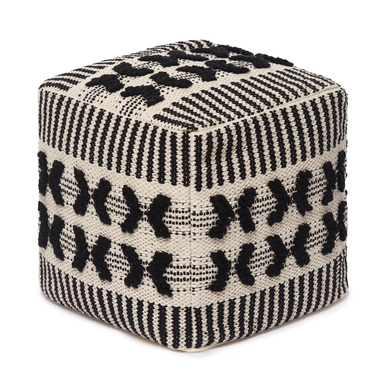 REDEARTH ? Tufted Pouf Ottoman with Filler Textured Storage Cube Bean Bag Pouffe Footrest for Living Room, Bedroom, Nursery, Kidsroom; 100% Cotton (17.5"X17.5"X17.5", Diamond Virgule)