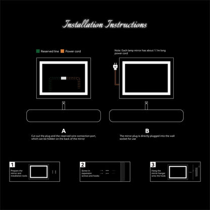Ktaxon 28x20 inch LED Lighted Bathroom Mirror Silvered Wall Mounted Mirror with Touch Button,Anti Fog and IP67 Waterproof Square Mirror