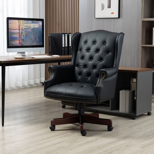 360° Rotating Office Chair,High Back Reclining Comfortable Desk Chair,Thick Padded Seat & Backrest,Ergonomic PU Leather Desk Chair with Smooth Glide Caster Wheels for Home Office,Black
