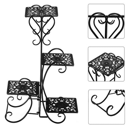 Ktaxon 4-Tier Plant Stand Flower Pattern Square Plate Garden Display Holder Home & Garden,Black
