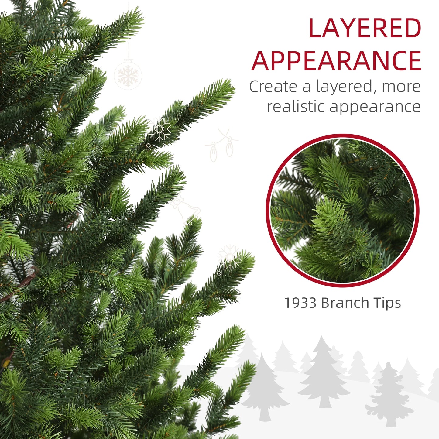 HOMCOM 6ft Artificial Sparse Christmas Tree with Steel Stand and 1933 Tips for Home Office Holiday