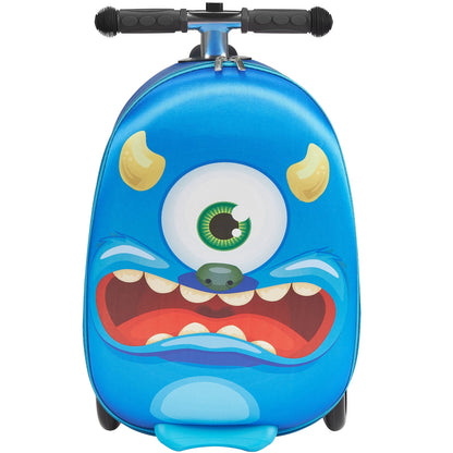 KFFKFF Ride-on Luggage for Kids, 20L Capacity, 20-Inch Scooter Suitcase with Flashing PU Wheels, Adjustable Handle & Non-Slip Grip, Foldable and Lightweight Design for Children Aged 5+, Blue