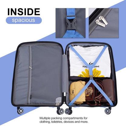 Tripcomp 3 Piece Luggage Sets, Hard shell Carry On Luggage, PP case with Two Hooks, Spinner Wheels, TSA Lock, Airline Approved, Lightweight Durable Suitcase, 0°?4°?8”)(Purplish Blue)