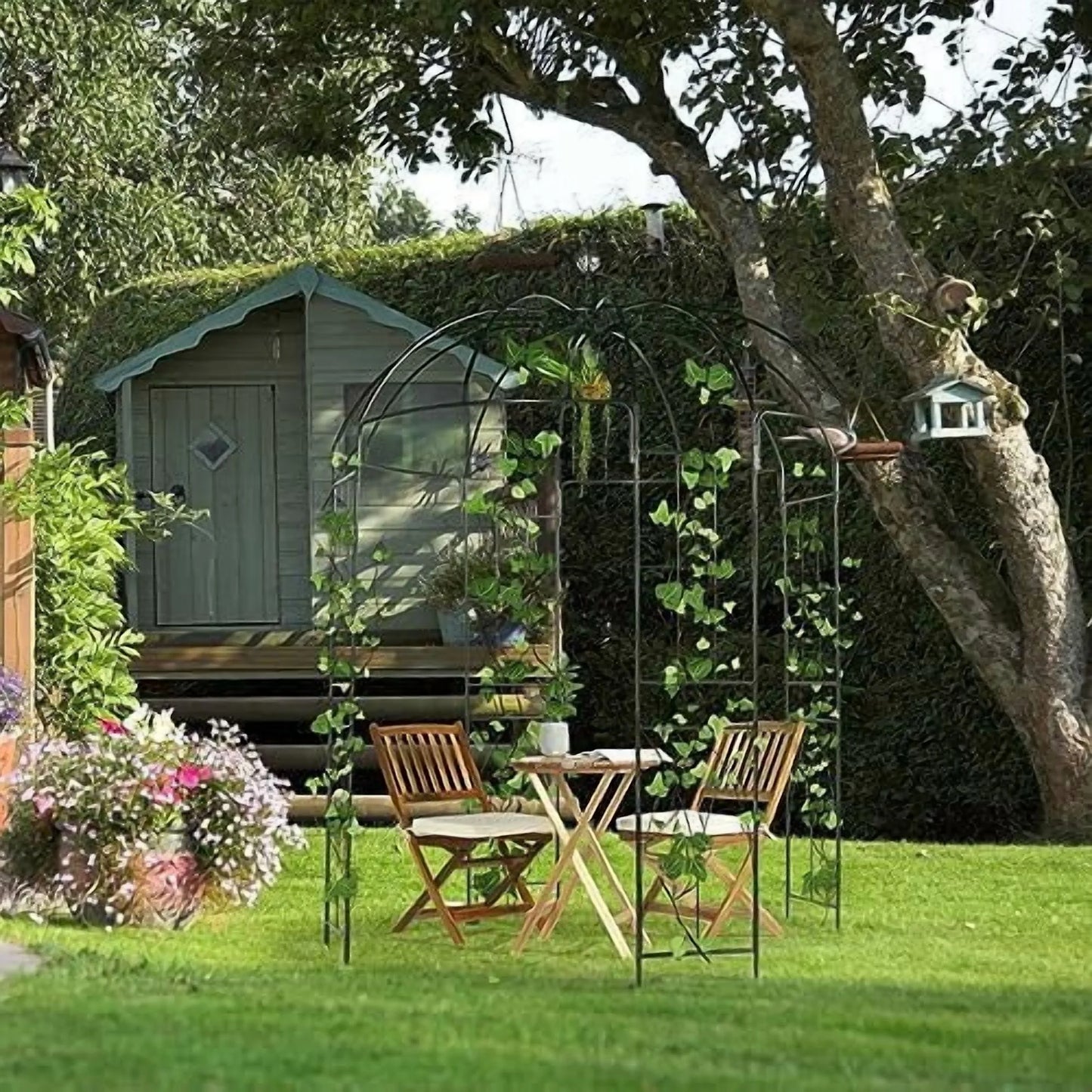 Garden Arch Arbor, Heavy Duty Metal Pergola Pavilion Trellis Birdcage Gazebo French Style 9ftx6.8ft Plants Support Use for Outdoor Climbing Plants Patio Decoration Wedding Ceremony