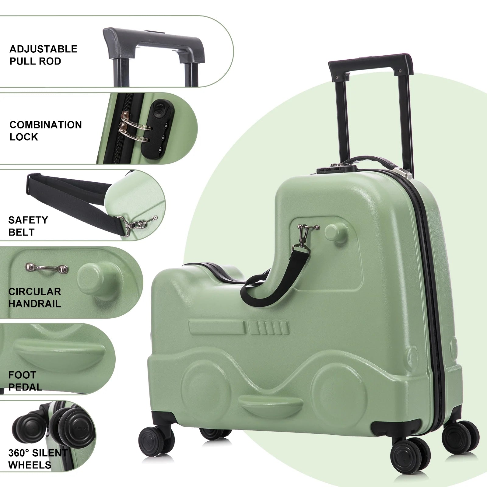 Apelila 22 inch Ride on Suitcase for Kids Travel Luggage Trolley Suitcase with Spinner Wheels Travel Suitcase for Child with Combination Lock/Safety Belt/Telescoping Handle