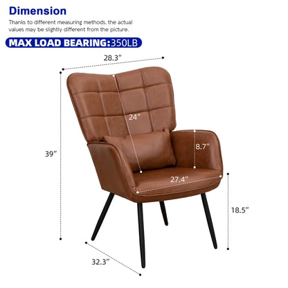 Modern Accent High Back Chair, Bonded Leather Armchair, Living Room Chairs with Metal Legs and Soft Padded, Sofa Chairs for Home Office/Bedroom/Dining Room, Brown (1pc)