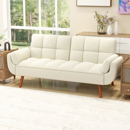 75.39 Inch Futon Sofa Bed-Convertible Couch Loveseat Sleeper for Living Room, Bedroom, Studio, Apartment, Dorm, Home Office Cream