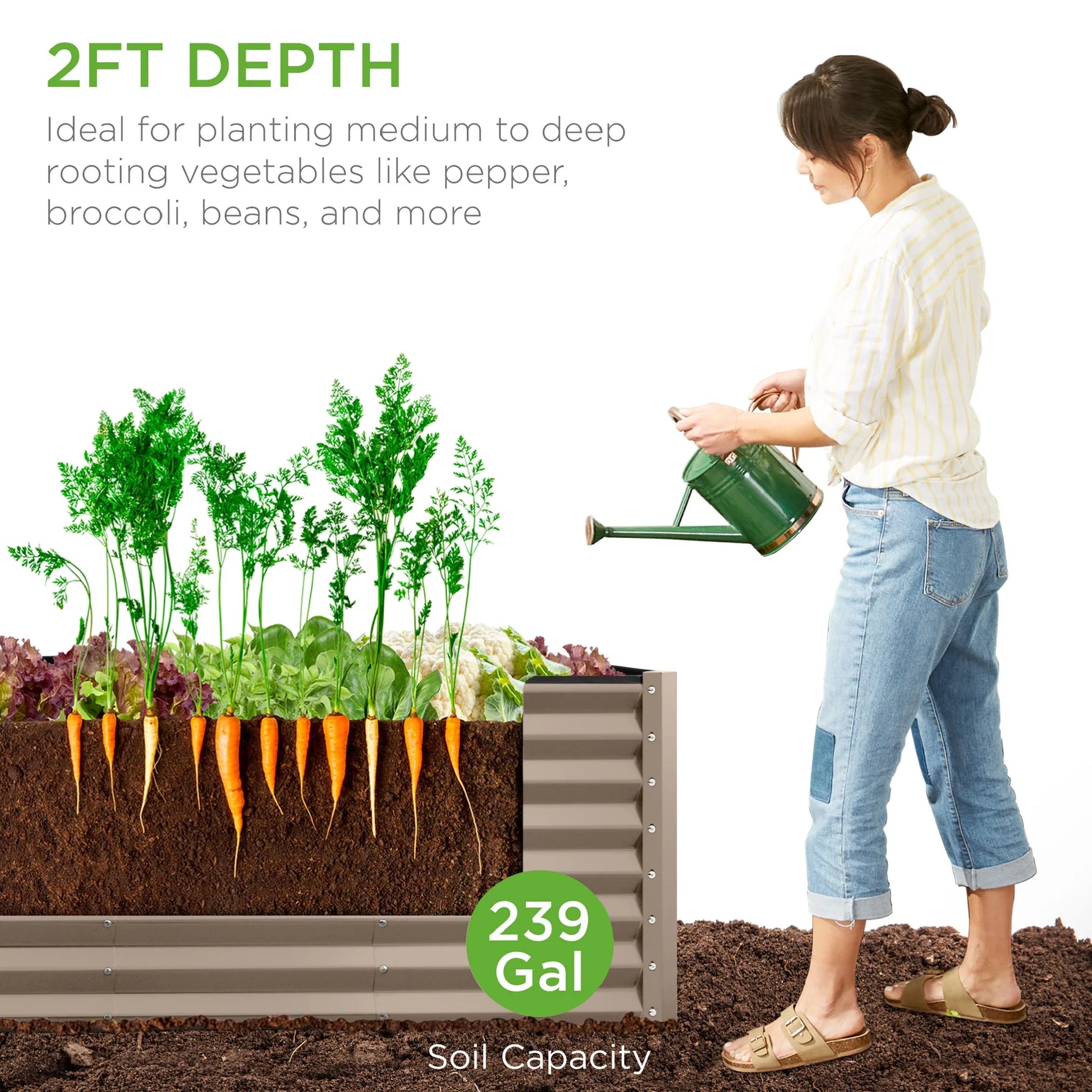 Best Choice Products 8x2x2ft Raised Metal Outdoor Garden Bed, Planter Box for Flowers, Vegetables, Herbs - Taupe