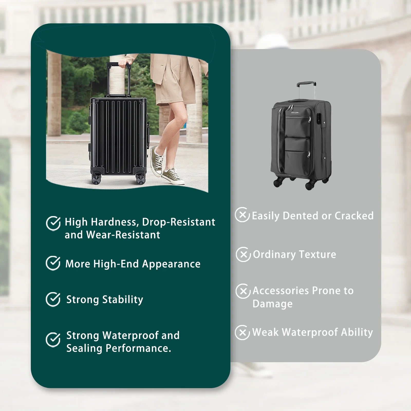 HDUTNGISN 14"x7.8°x19.6" Aluminum Carry-On Luggage Airline Approved,Zipperless Hard Shell with Spinner Wheels (20"Black)
