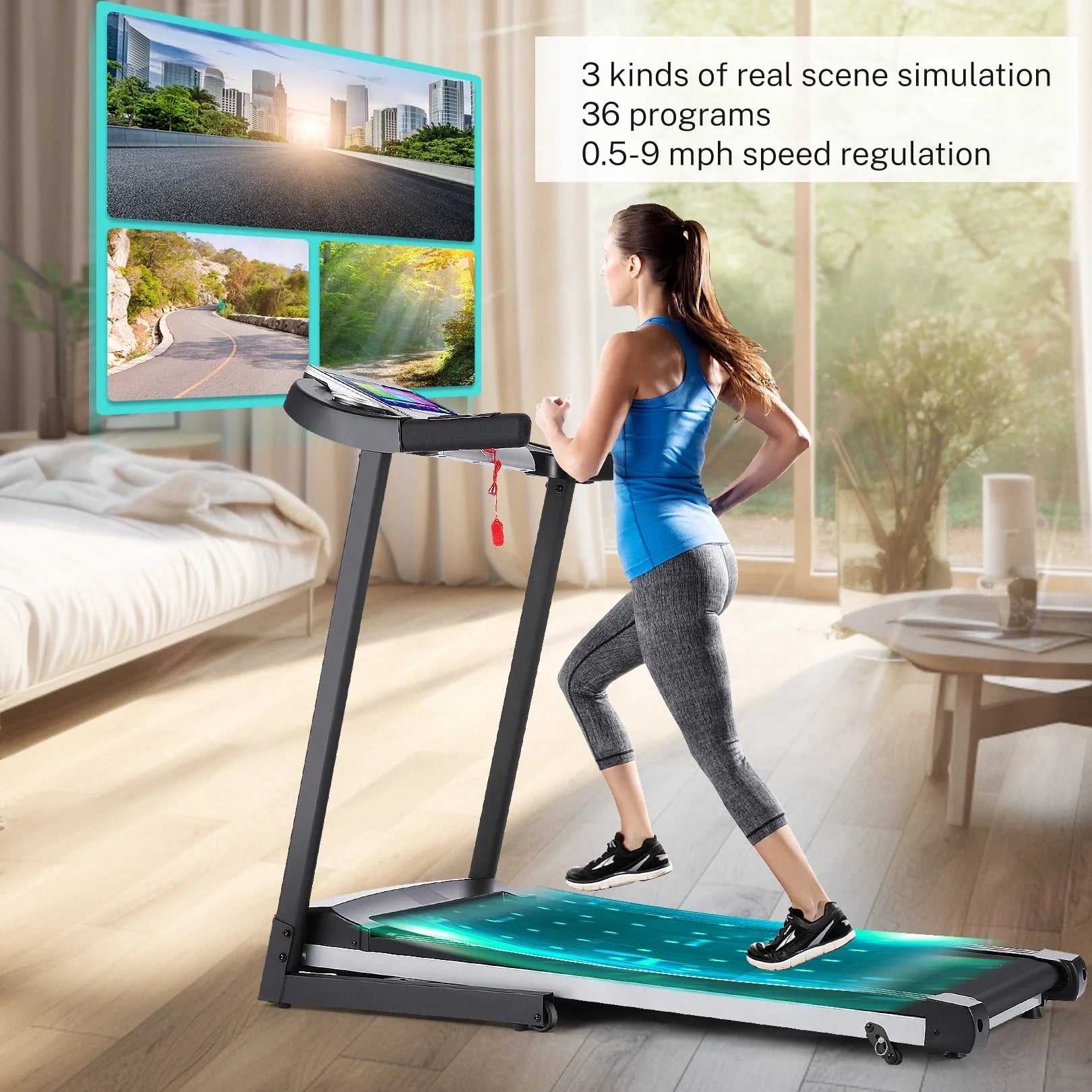 Tikmboex Electric Motorized Treadmill with 3 Incline Levels 3.25HP Brushless Motor WiFi Connection and APP Control for Home Office Walking Running