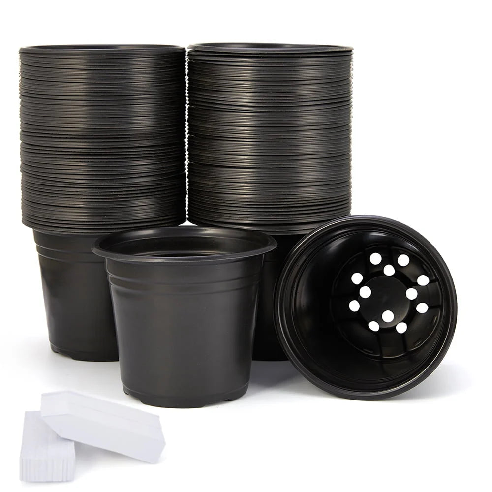 JERIA 100-Pack 0.5 Gallon Plant Nursery Pots, Plastic Pots for Flower Seedling, Flower Plant Container Seed Starting Pot, Come with 100 Pcs Plant Labels