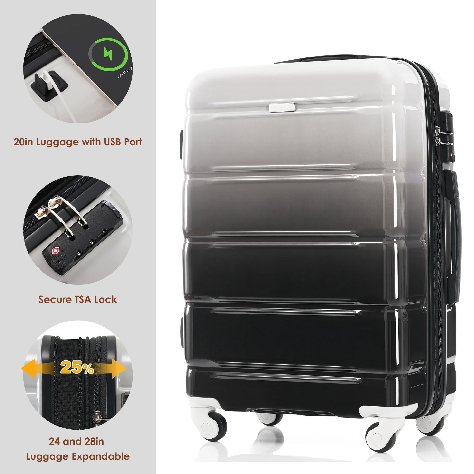 DUOSONG Luggage Sets 4 Piece, Abs Durable Suitcase With Travel Bag, Abs Hard Shell Luggage With Spinner Wheels, Ivory And Golden Ivory+Gold ABS Travel Luggage Hard Case