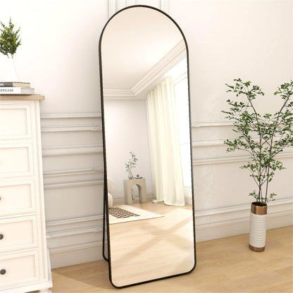 Full Length Mirror Standing Hanging or Leaning Against Wall 65" x 22" Rounded Arch Floor Mirror Full Body Mirror for Bedroom, Living Room , Black