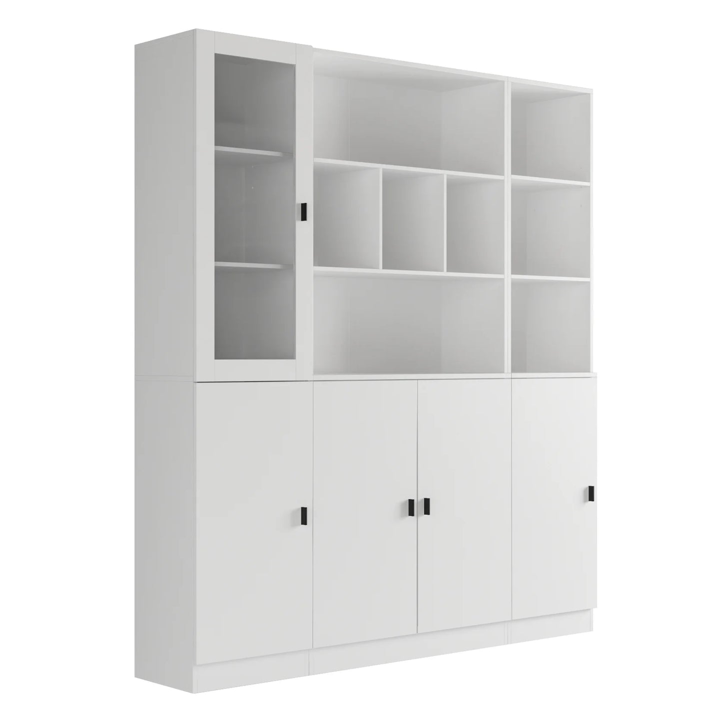 Modern Versatile Storage Cabinet Set, White 5-Door Bookcase Display Storage Organizer for Home Office Bedroom Living Room, 62.9"x12.2"x70.9"