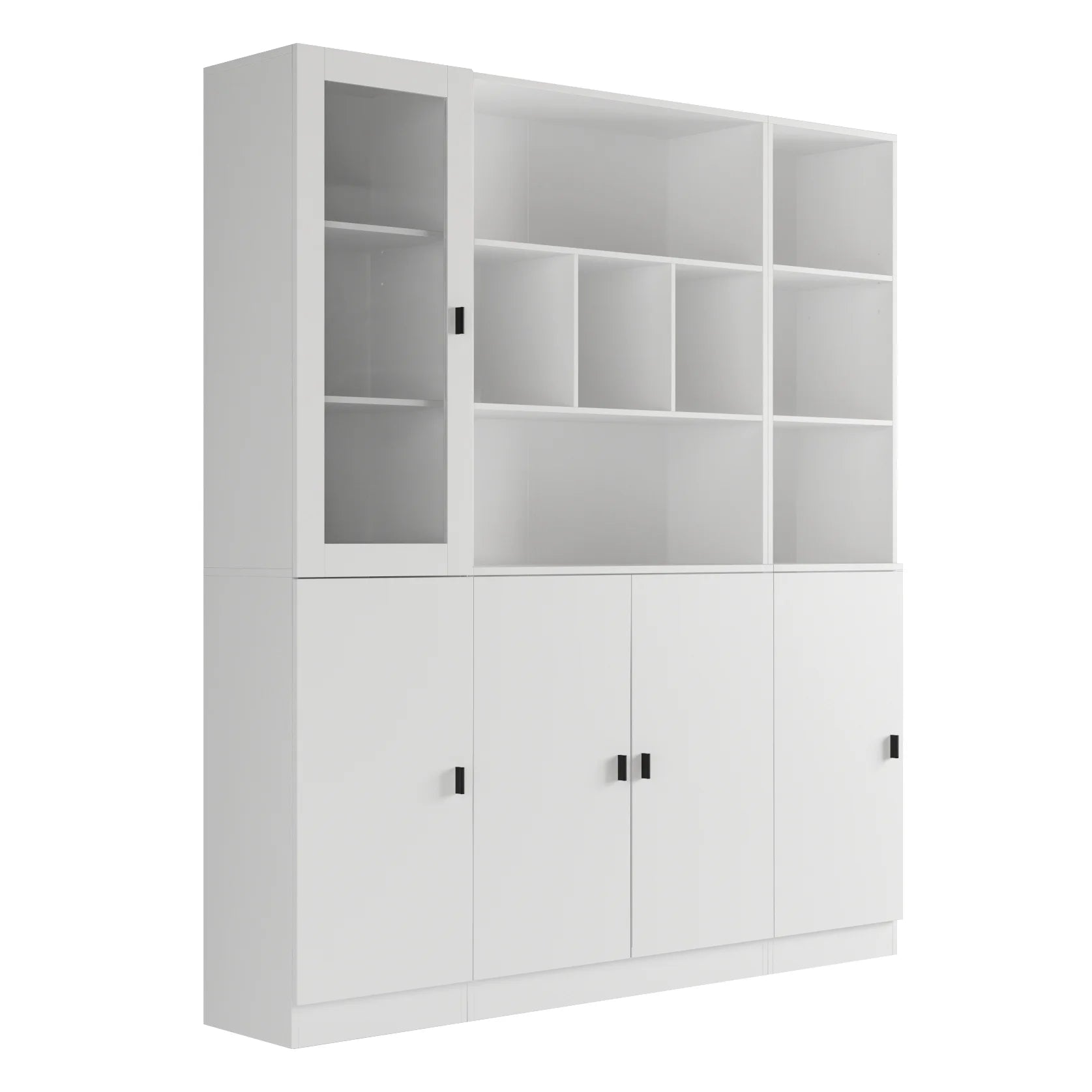 Modern Versatile Storage Cabinet Set, White 5-Door Bookcase Display Storage Organizer for Home Office Bedroom Living Room, 62.9"x12.2"x70.9"