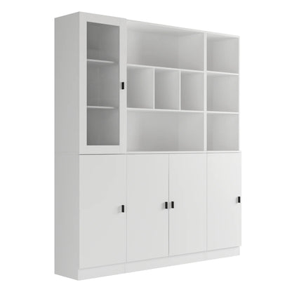 Modern Versatile Storage Cabinet Set, White 5-Door Bookcase Display Storage Organizer for Home Office Bedroom Living Room, 62.9"x12.2"x70.9"